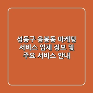 성동구 응봉동 마케팅 서비스: 업체 정보 및 주요 서비스 안내