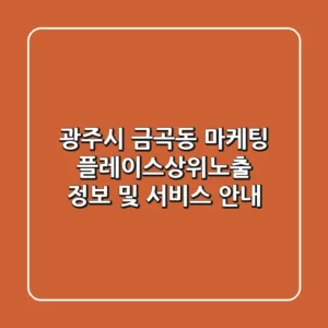 광주시 금곡동 마케팅: 플레이스상위노출 정보 및 서비스 안내